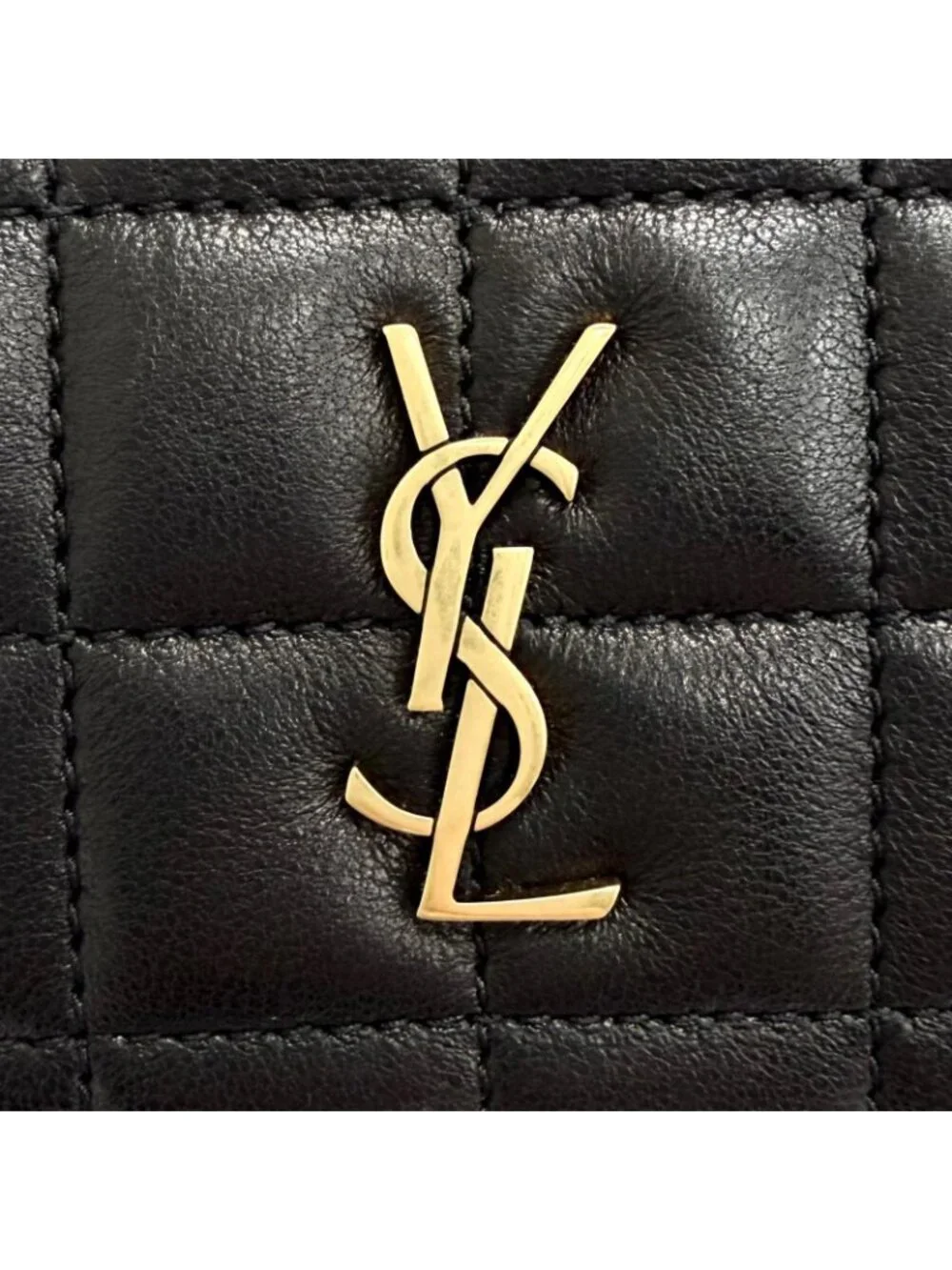 Saint Laurent Paris Cassandra Logo Square Leather Quilted Pouch Black